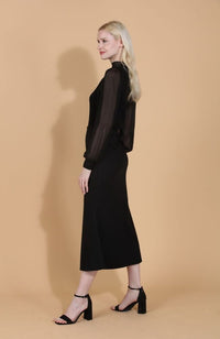 Rib Knit Sweater with Chiffon Sleeve