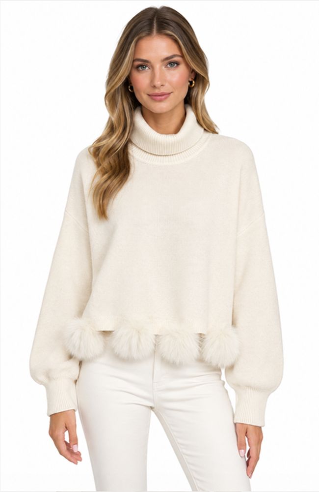 Turtle Neck Topper Pom Sweater