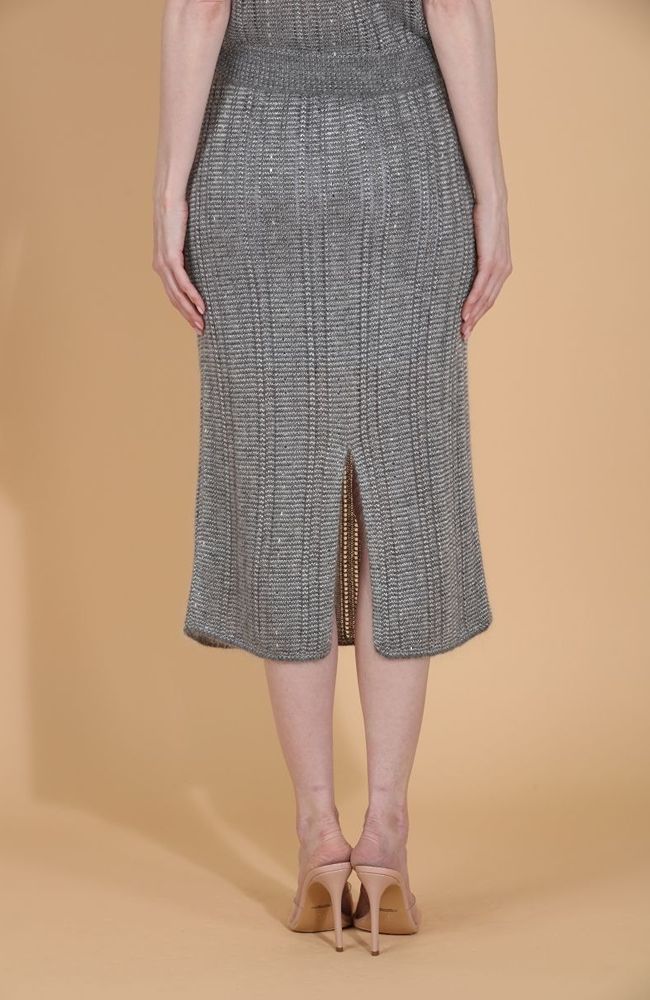 Merino Blend Knit Skirt with Flowers
