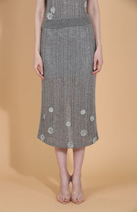 Merino Blend Knit Skirt with Flowers