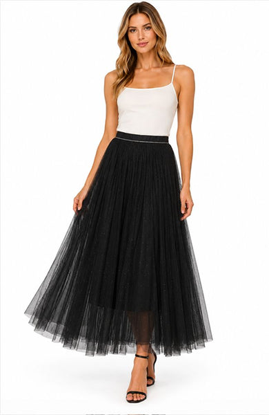 Pleated Tulle Skirt in Black – shoprodeodrive