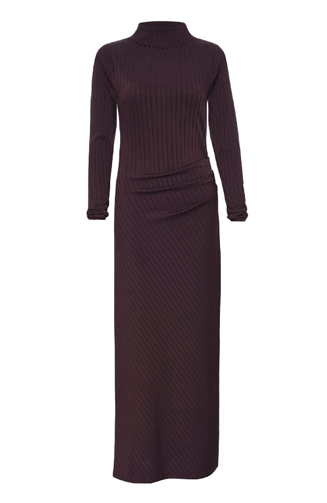 Shine Rib Funnel Midi Dress