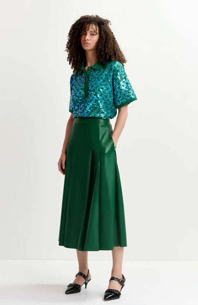 Geeuw Faux Leather Midi Skirt