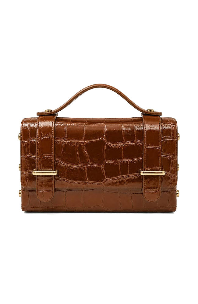 Leather Handbag with Croco Camel