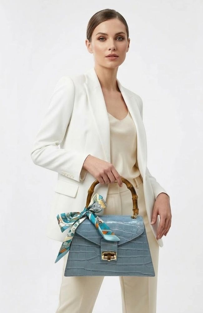 Leather Crocco Bamboo Handle Bag