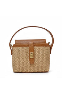 Leather and Rattan Top Handle Bag