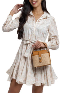Leather and Rattan Top Handle Bag