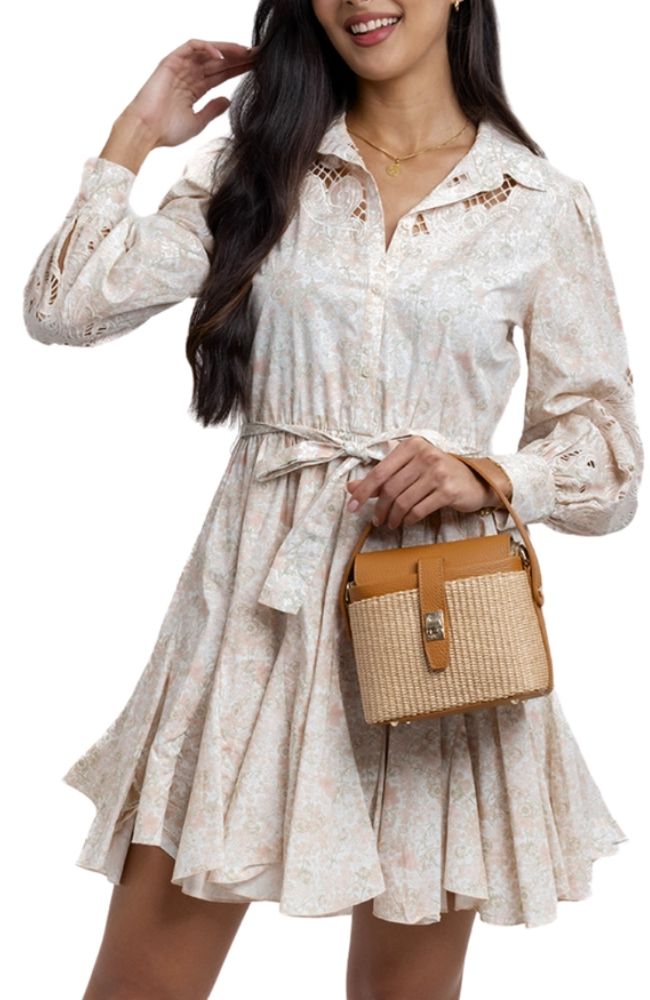 Leather and Rattan Top Handle Bag