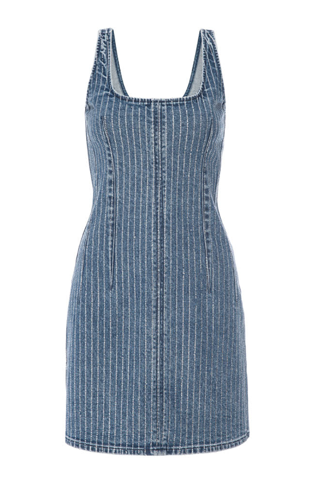 Good American Women's Denim Rhinestone Shift Dress - Indigo