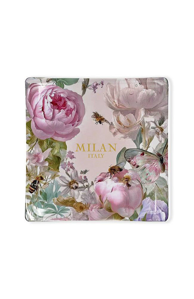 Glass Pink Roses Tray 6x6