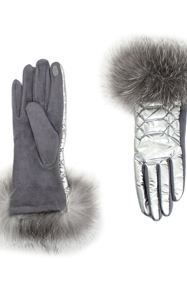 Silver Shiny Puffer Gloves