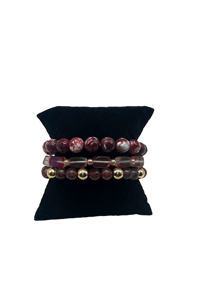 Red Multi 3 Row Bead Bracelet