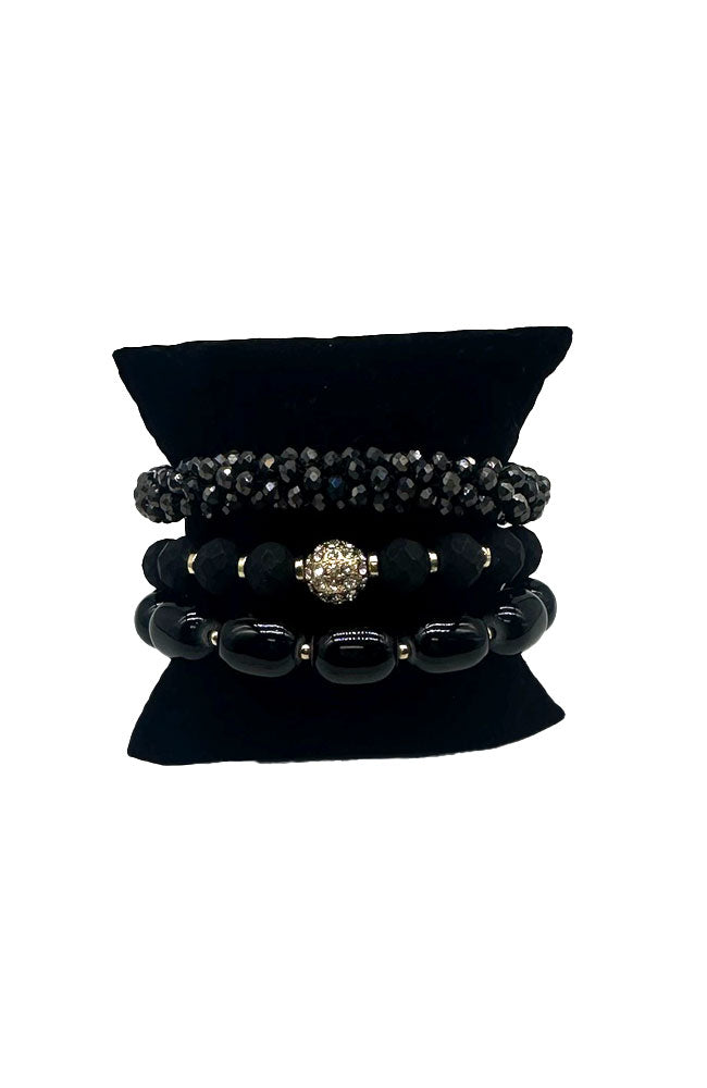 Black Gold 3 Row Bead Pave Bead Bracelet