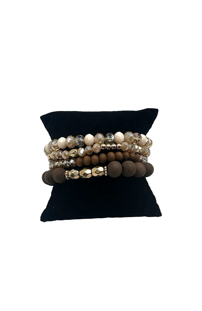 Brown 4 Row Wood Bead Bracelet
