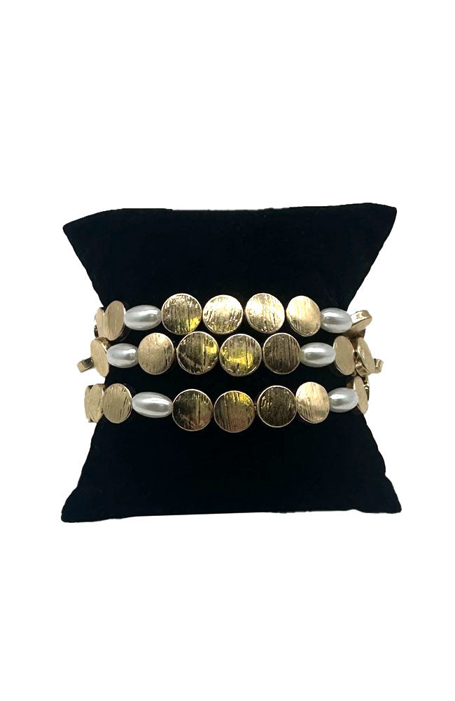 3 Row Disk & Pearl Bracelet