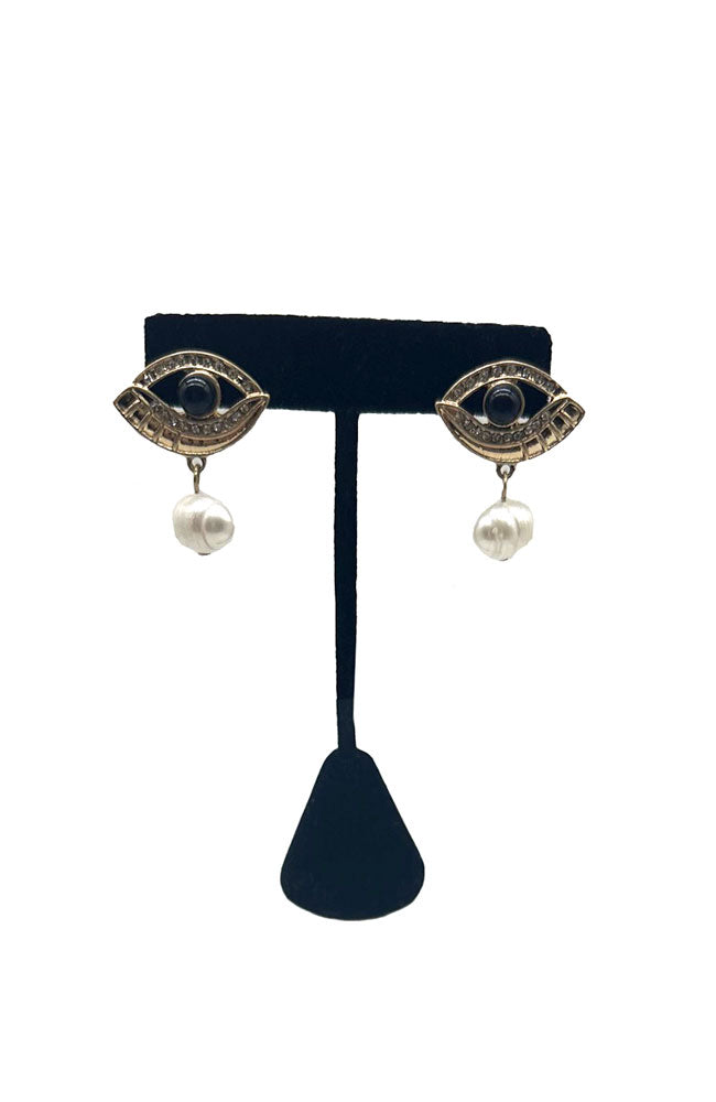 Evil Eye Pearl Earrings
