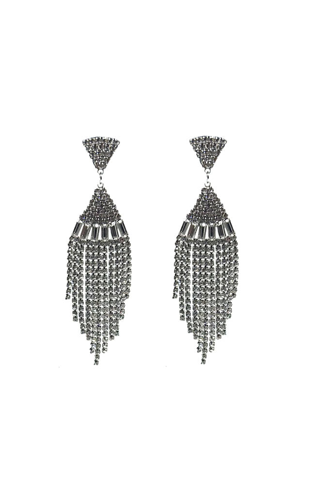 Silver Crystal Tassel Earrings