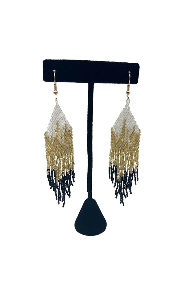 Black Pattern Fringe Earrings