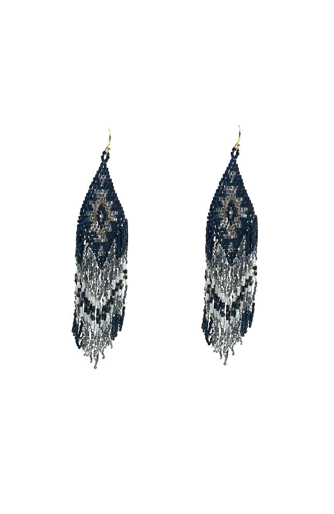 Black Rhombus Fringe Earrings
