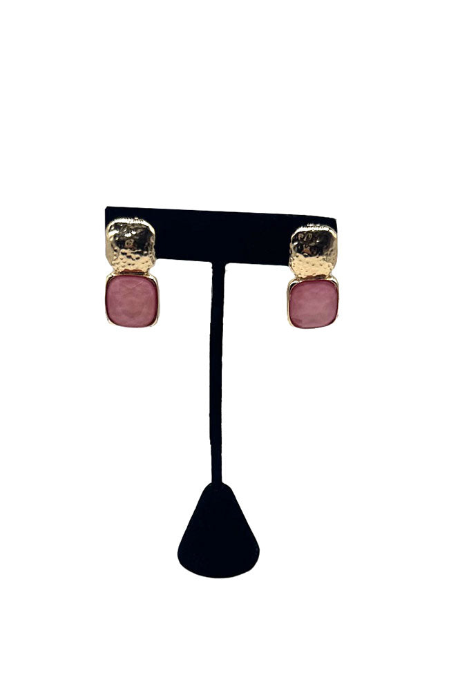 Lt Pink Square Stone Earrings
