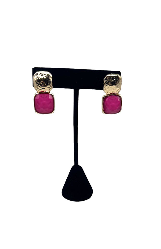 Fuchsia Square Stone Earrings