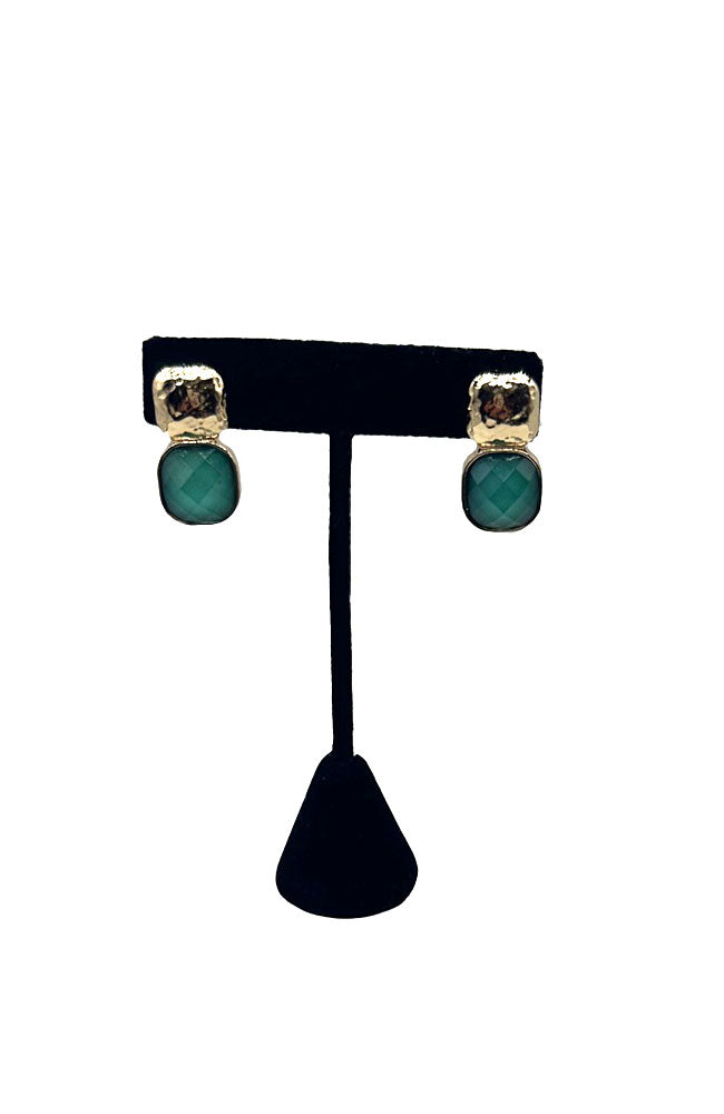 Green Square Stone Earrings