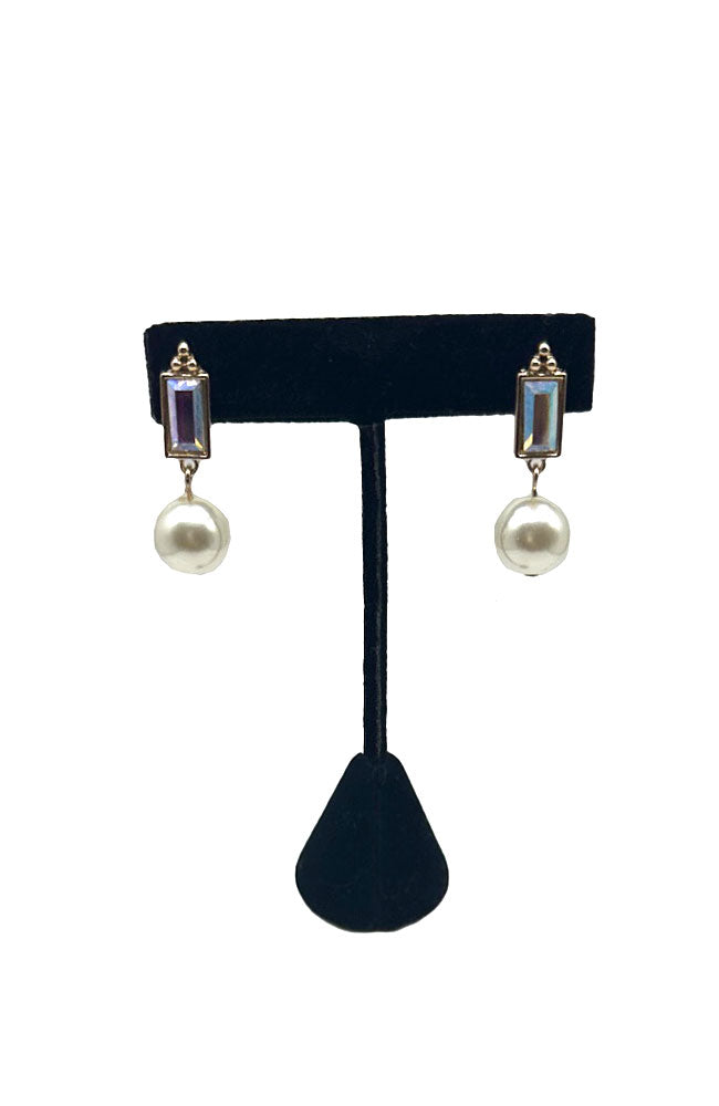 Baguette & Pearl Earrings