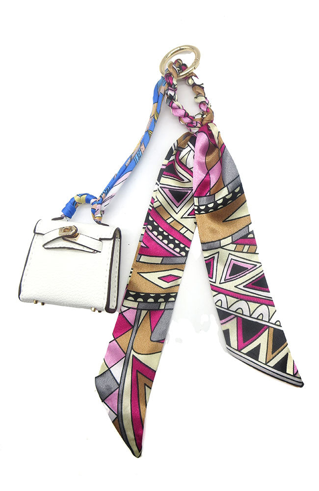 White Handbag Scarf Key Chain