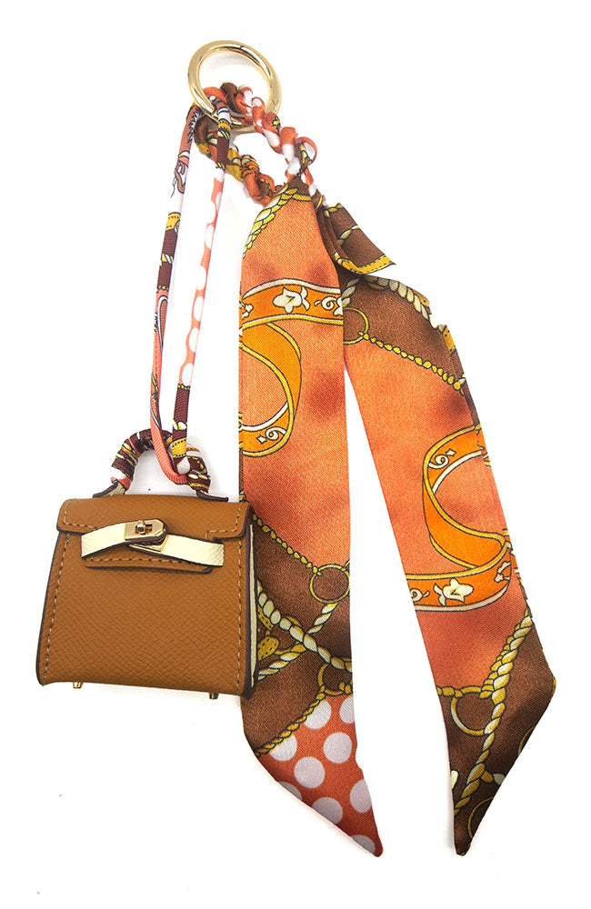 Brown Handbag Scarf Key Chain