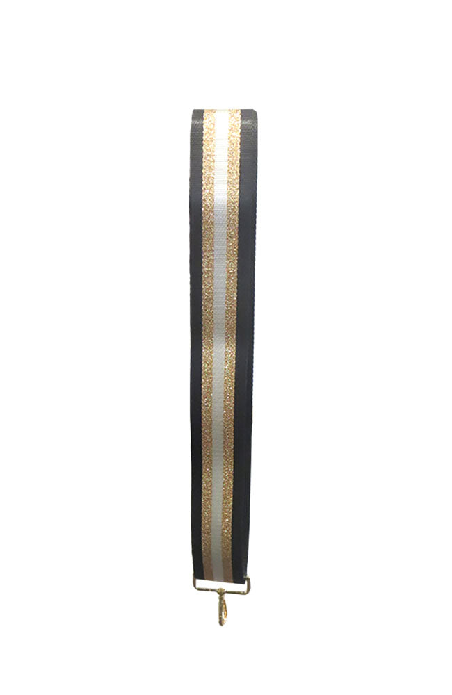 Black Gold Glitter Stripe Guitar Strap