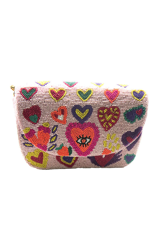 Pink Hearts Beaded Bag