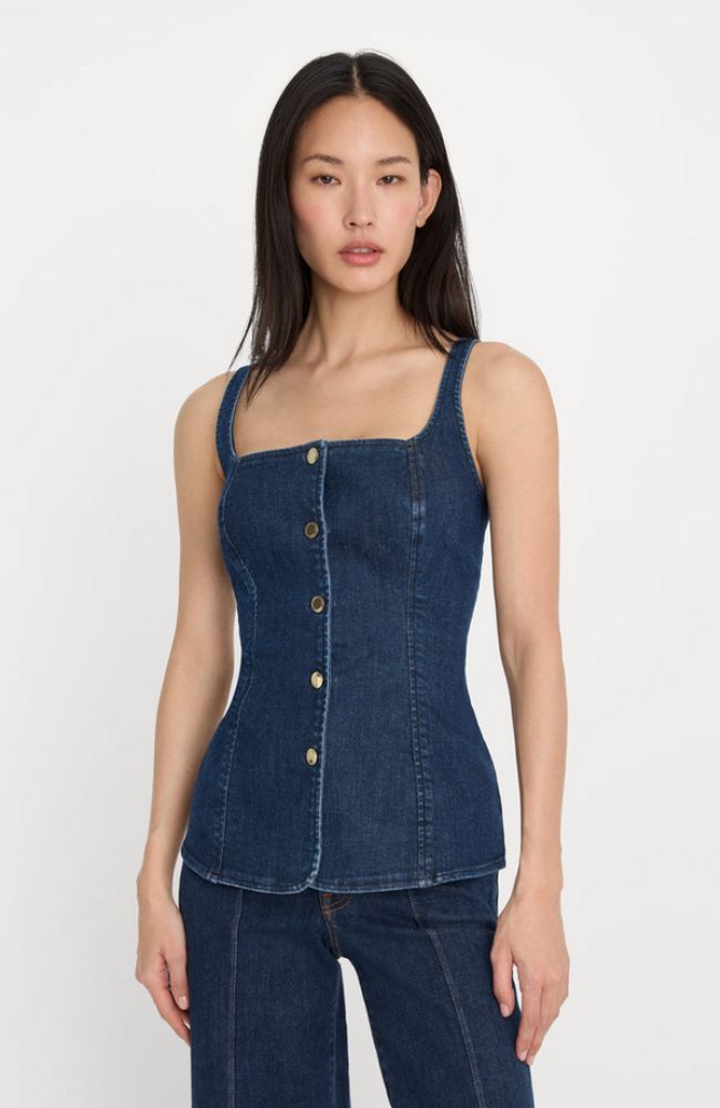 Sleeveless Denim Button Front Top