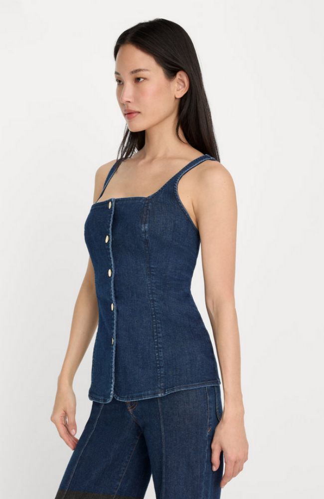 Sleeveless Denim Button Front Top