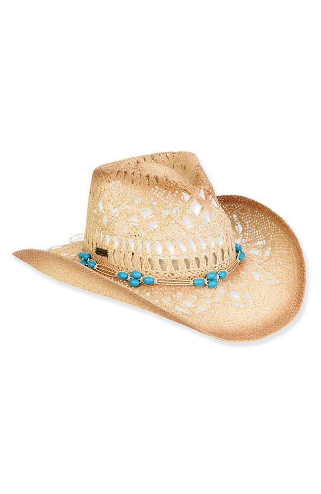 Tan Western Hat w/ Turq Beads