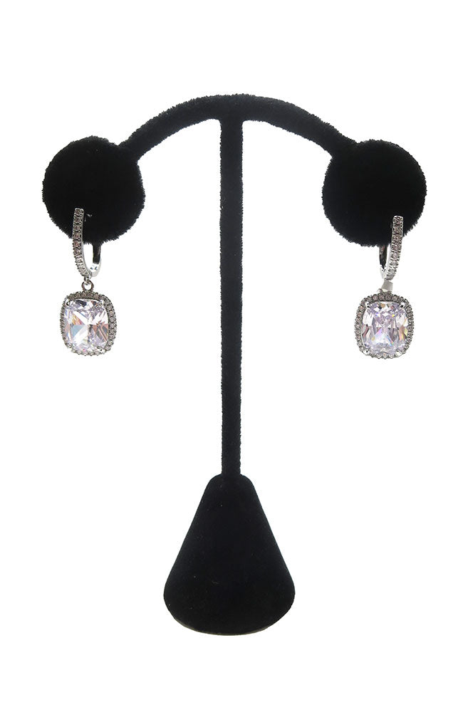 CZ Square Dangle Clasp Earring