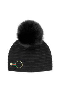 Knit Beanie with Ring Tab and Fox Pom