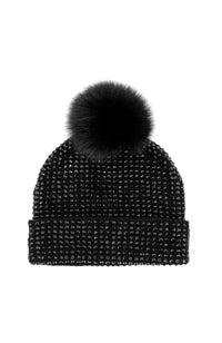 Knit Crystal Beanie Fox Pom
