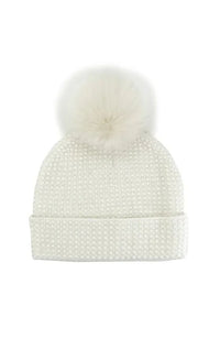 Knit Crystal Beanie Fox Pom