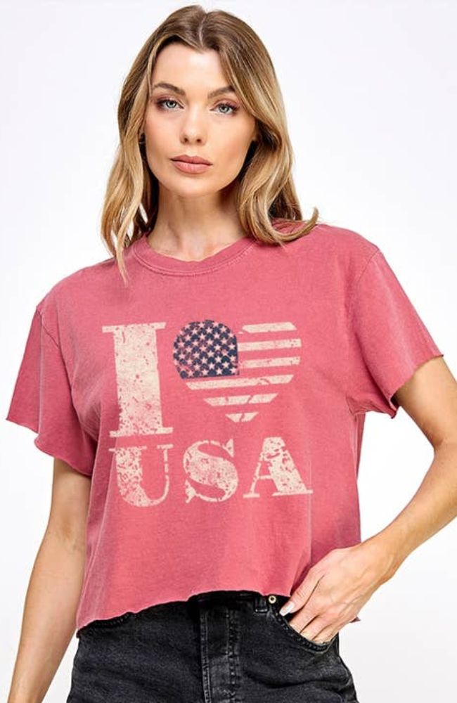 I Love USA Graphic Crop Top