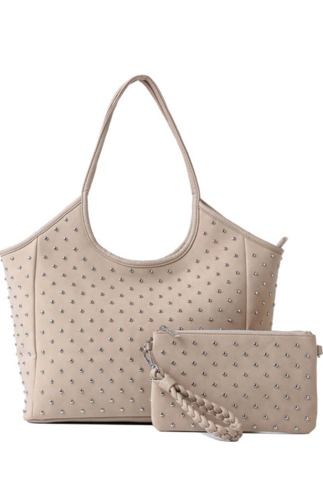 Isla Tote Wheat Suede Studded