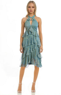 Dallas Halter Neck Ruffle Tiered Dres