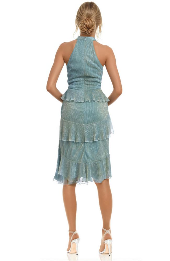 Dallas Halter Neck Ruffle Tiered Dres