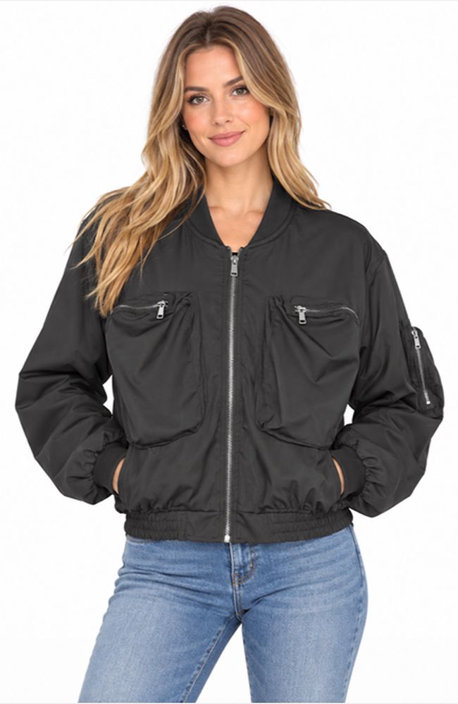 Zip-Up Cargo Bomber Jacket