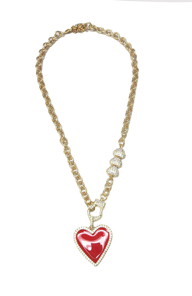 Red Triple Heart Crystal Necklace
