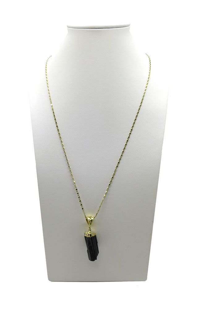 Long Gold Chain with Black Stone