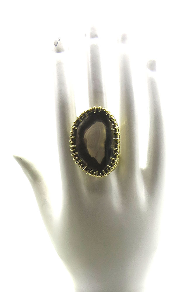 Gold Black Agate Ring