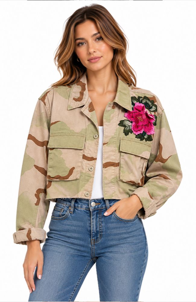 Khaki Camo Jacket with Pink Floral