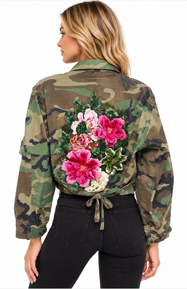Crop Camo Appliques Jacket