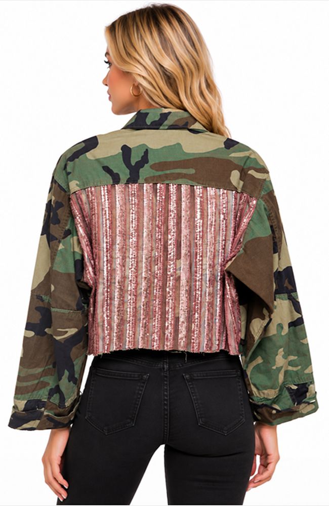 Crop Camo Pink Stripe Jacket