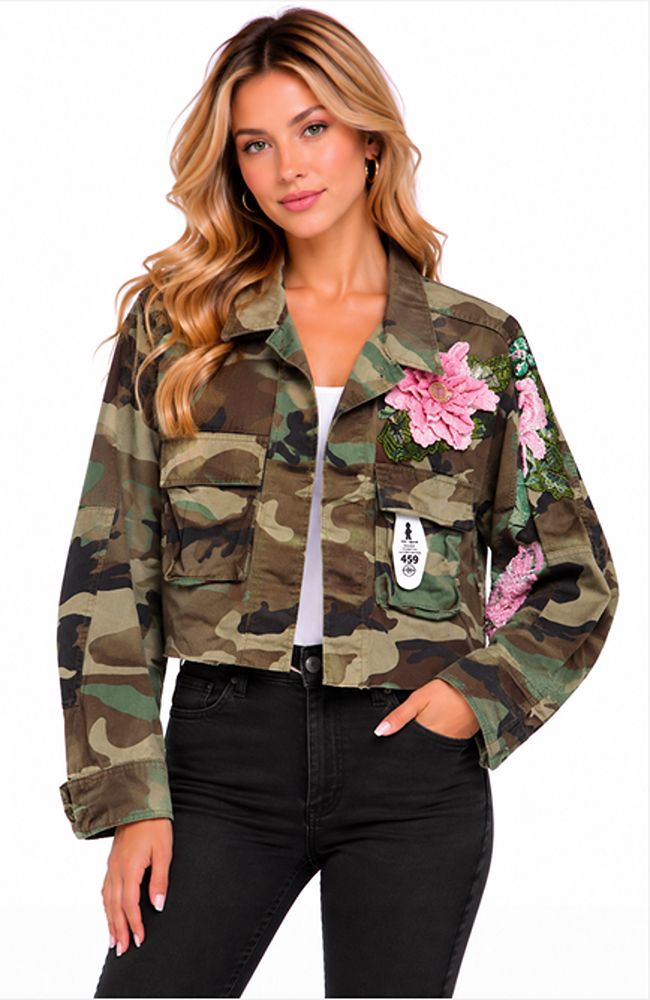 Crop Camo Pink Sequin Jacket